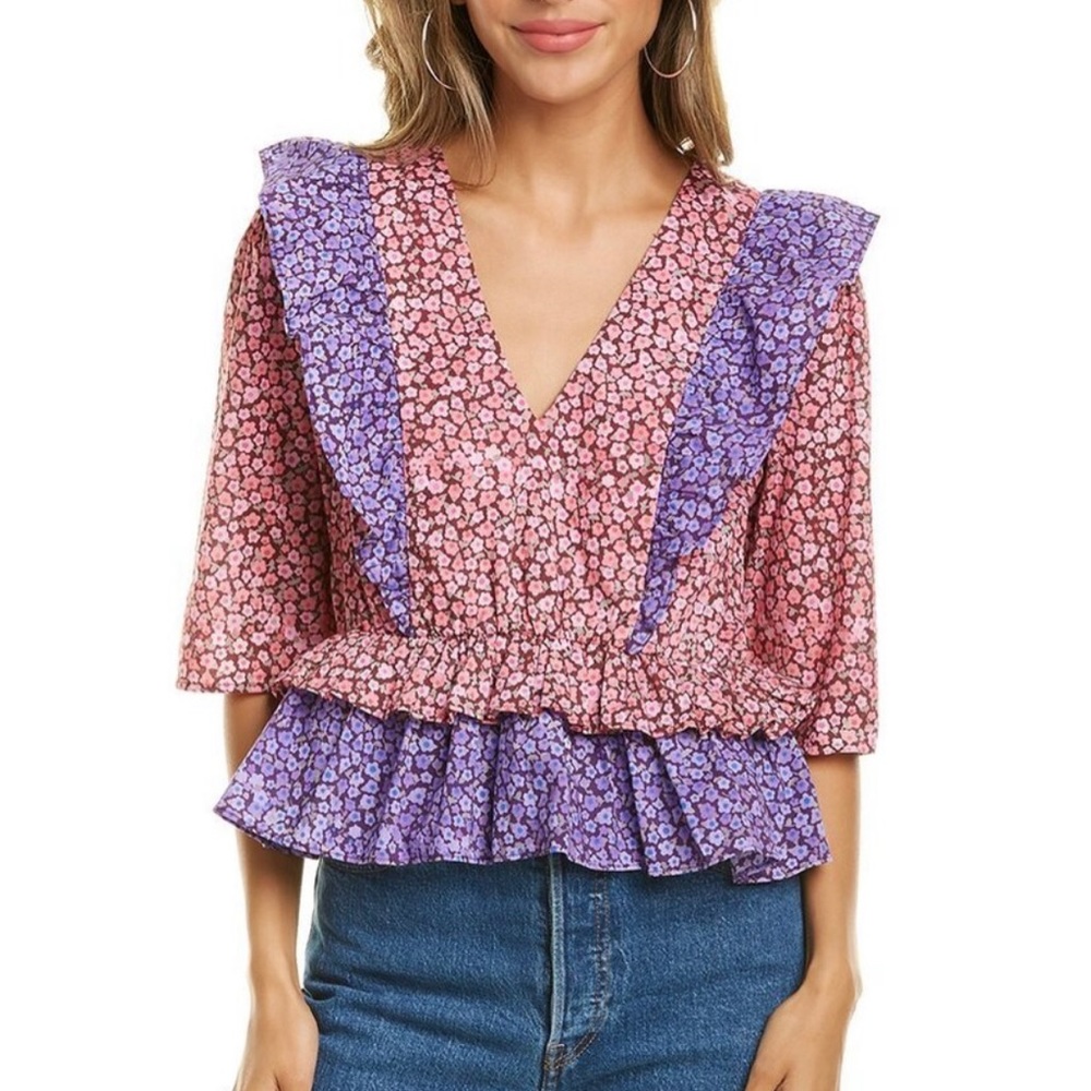 NWOT Celina Moon Pink Floral Ruffle Blouse